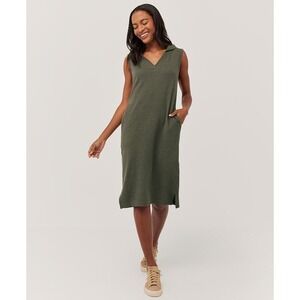 Pact Women 100% Organic Cotton Airplane Tank Dress Small‎ Green Hooded Travel